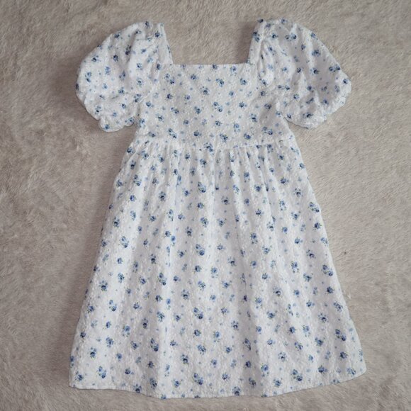 Girls Size Large 12/14 Copper Key Blue Floral Dress, Square Neck, Short Sleeves - Picture 2 of 4
